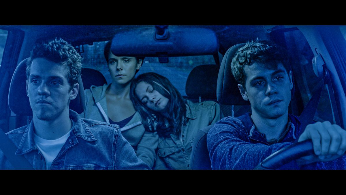 (L-R) Robert Naylor as Danny, Paloma Kwiatkowski as Loretta, Sandra Mae Frank as Amy, and Munro Chambers as Gerry in the sci-fi thriller film, Multiverse, a Saban Films release. Photo courtesy of Saban Films.