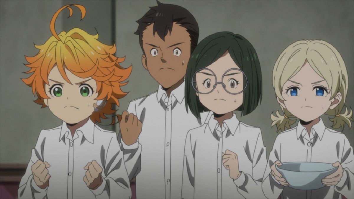 (L-R) Emma, Don, Gilda, and Anna in The Promised Neverland