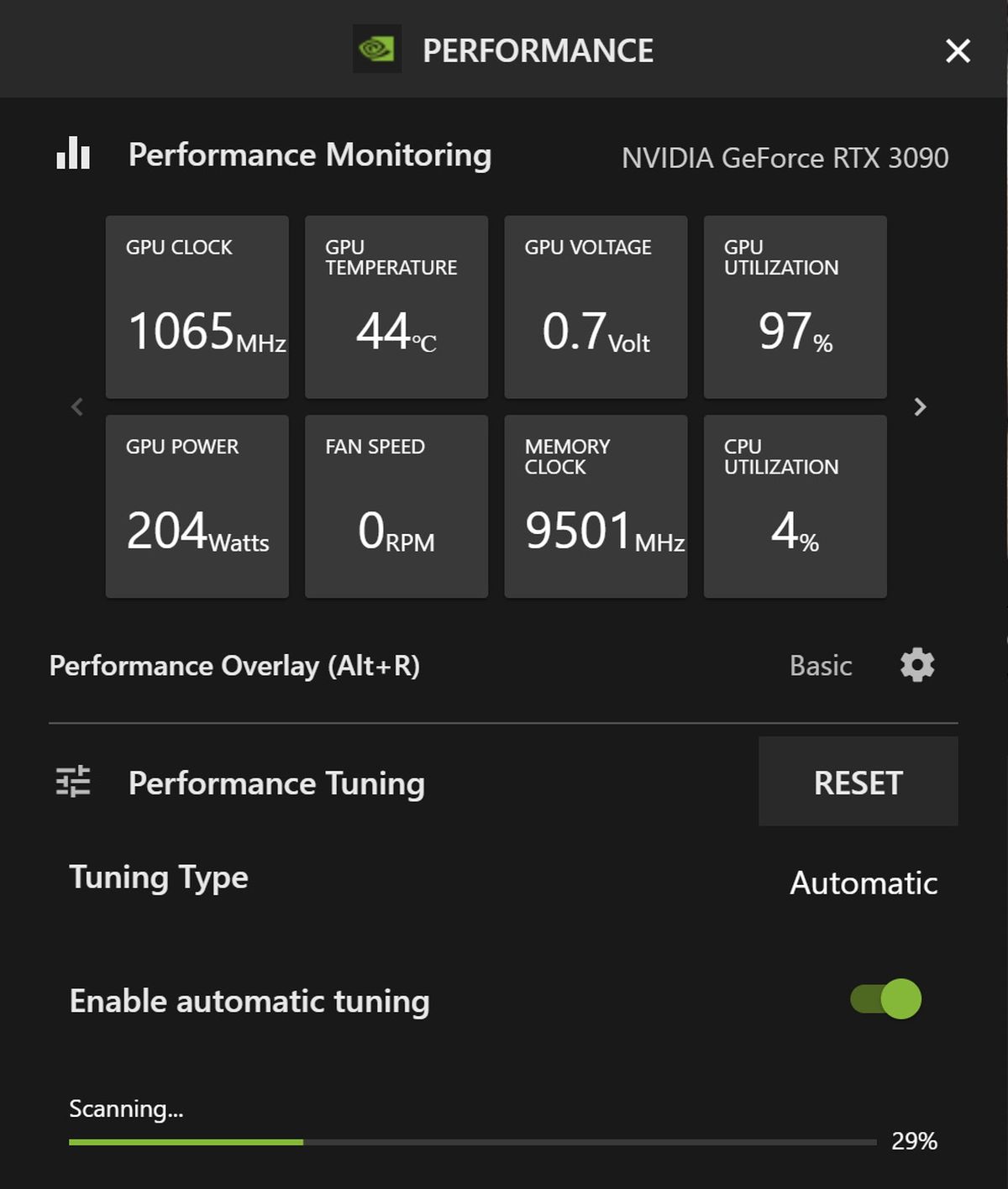 Nvidia GeForce Experience performance monitoring