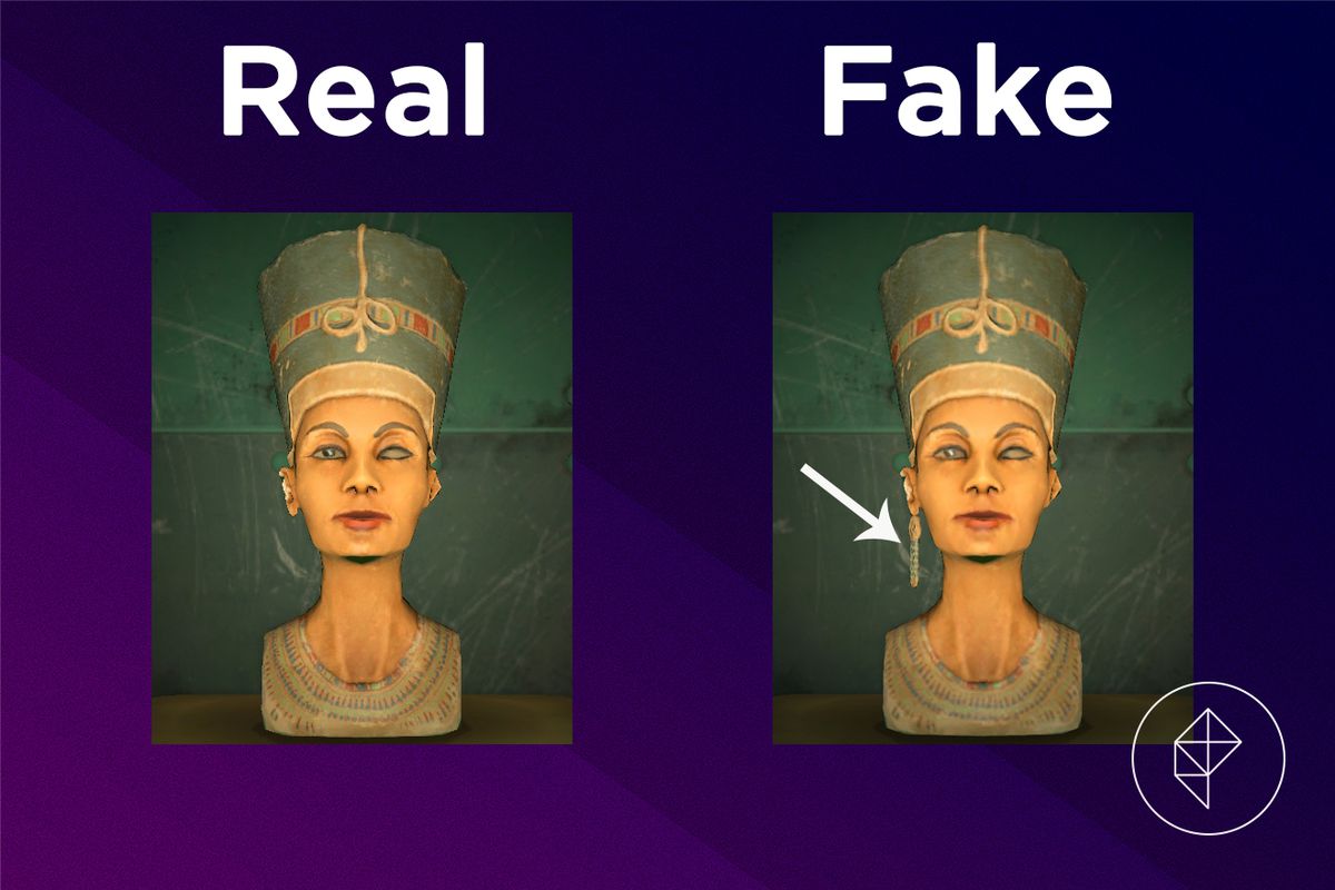 A comparison of the real and fake Mystic Statue