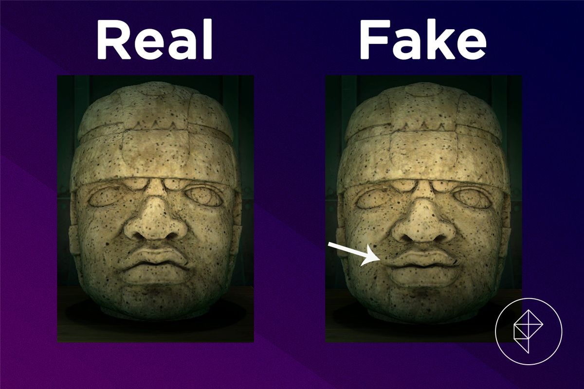A comparison of the real and fake Rock-head Statue