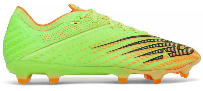 Best football boots New Balance product image of a singular bleached lime boot with orange accents