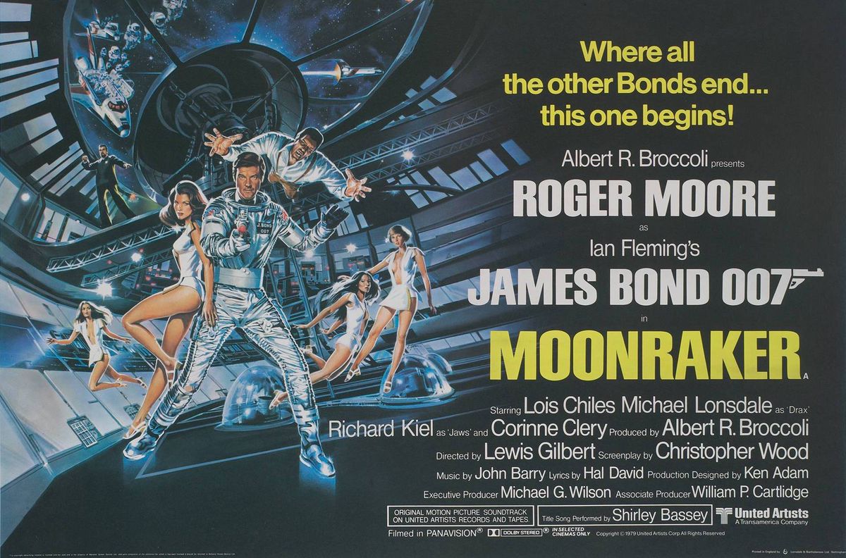 A poster for 1979’s Moonraker, with a Star Wars-style array of characters in space