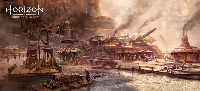 This concept image shows off one of Horizon: Forbidden West's settlements.