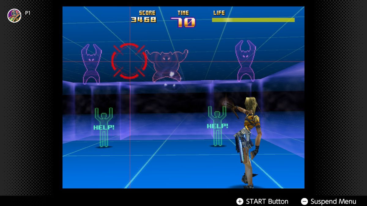The player shoots at training dummies in Sin &amp; Punishment