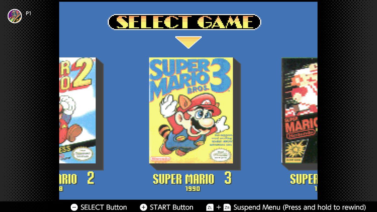 The select screen hovers on Super Mario Bros 3 in Super Mario All-Stars