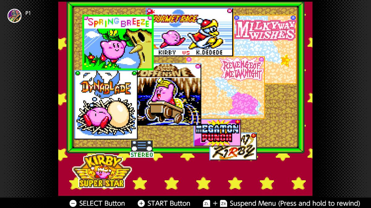 Players select from numerous different game modes in Kirby Super Star