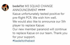Bedel forced into a roster change prior to M3