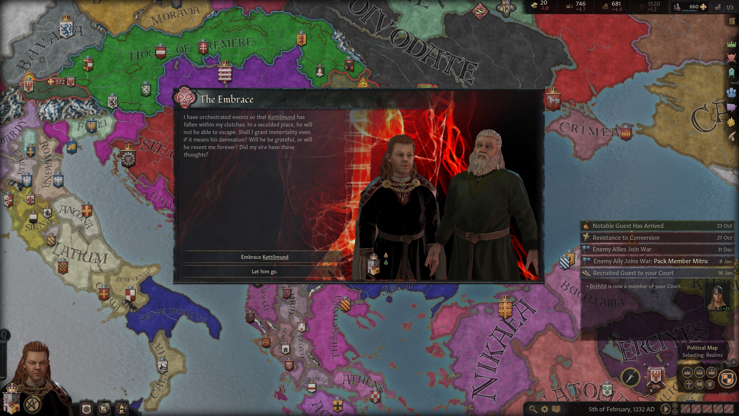 An event screen for the Crusader Kings 3 mod, Princes of Darkness