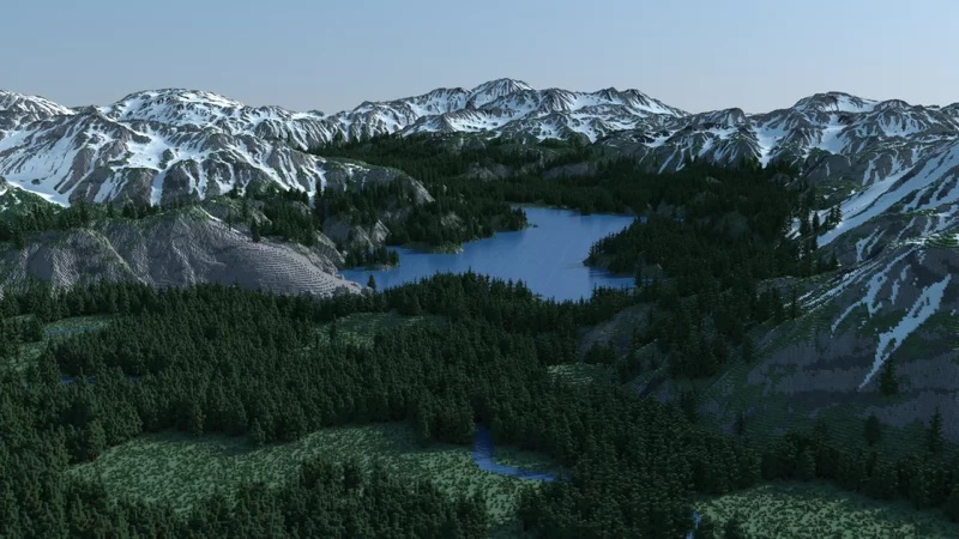 A hyper realistic forest and lake in Minecraft map, Vales of Amoril