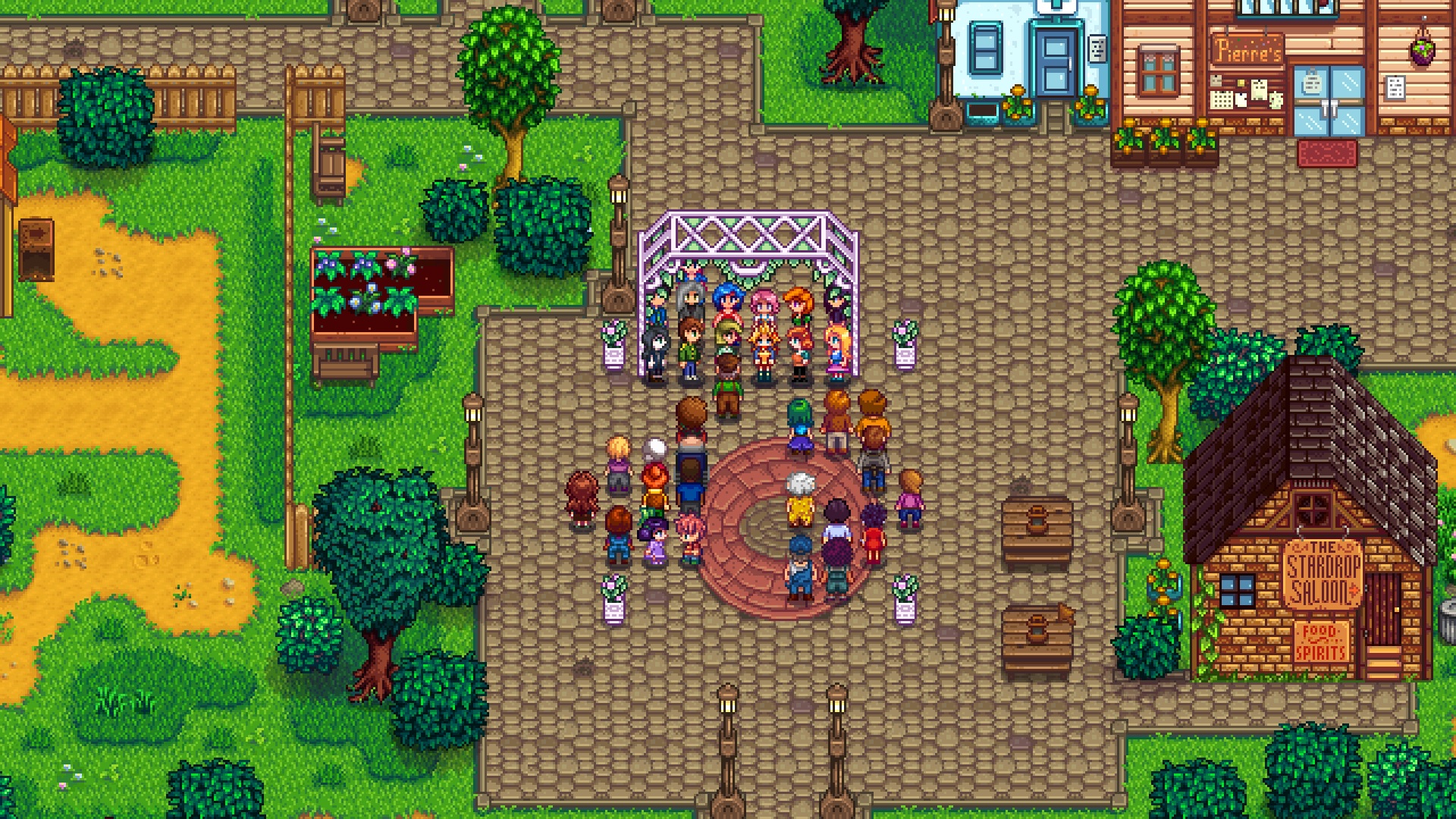 Stardew Valley multiple partners mod - A farmer gets married while all their other spouses stand nearby