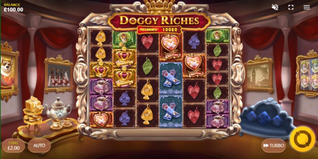 Doggy Riches Megaways slot reels by Red Tiger