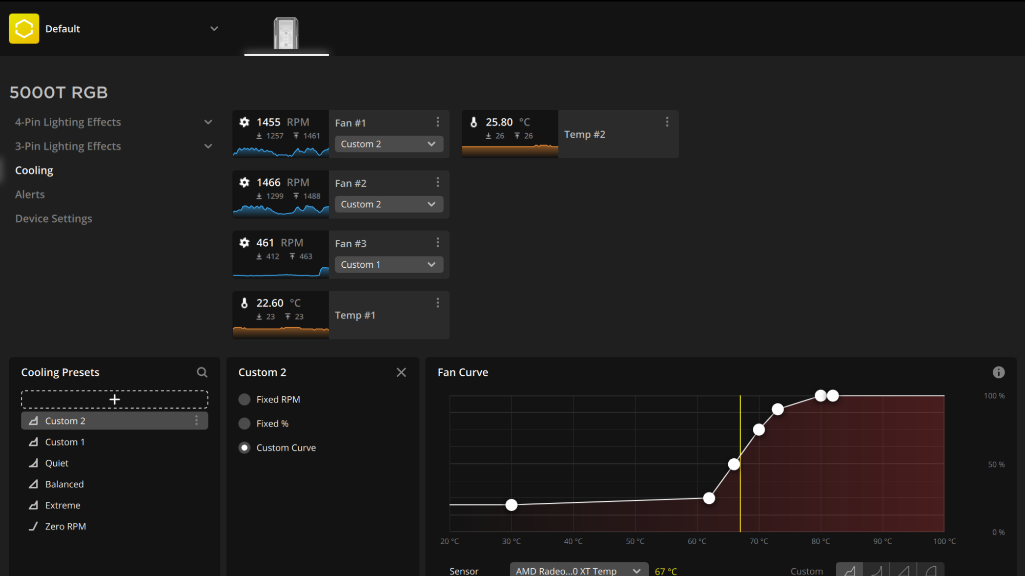 Corsair iCUE software with fan curve controls open