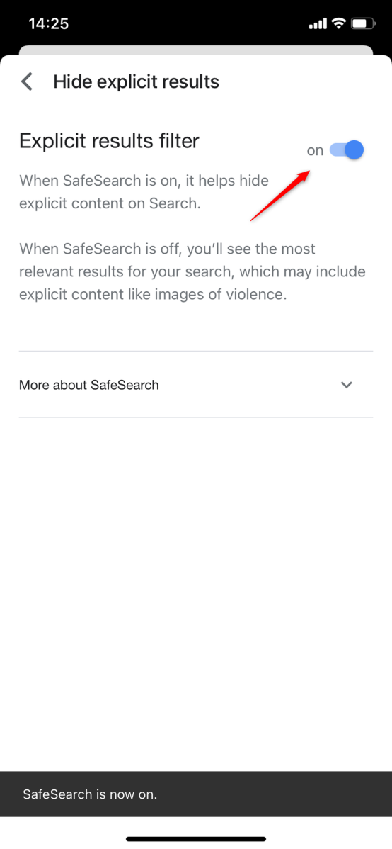 Toggle safesearch on