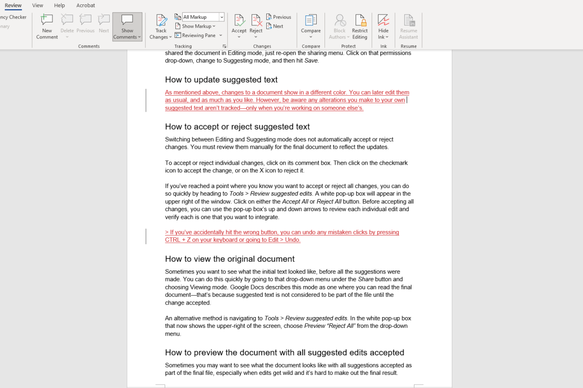 Track Changes in the desktop version of Microsoft Word