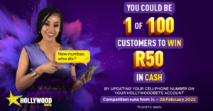 Update your Hollywoodbets Number & Stand to win R50