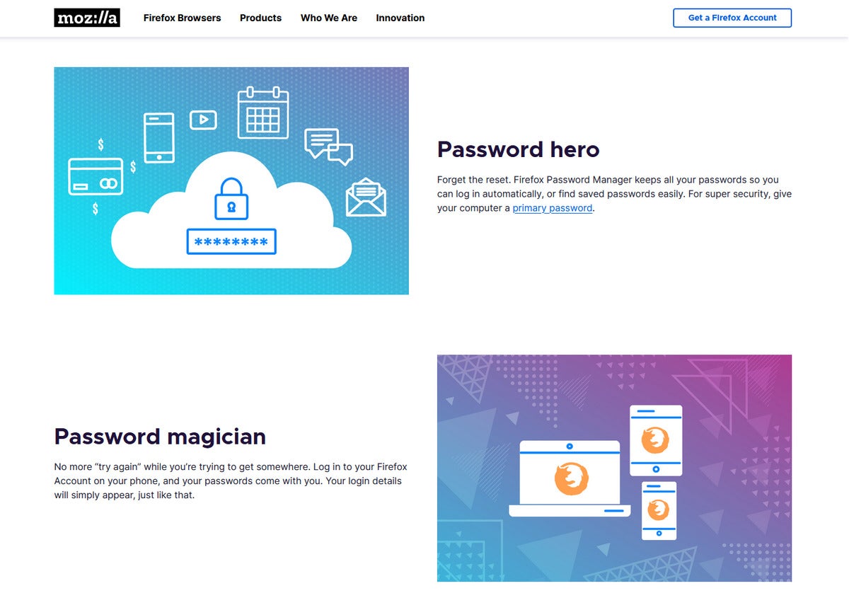 Firefox Password Manager landing page