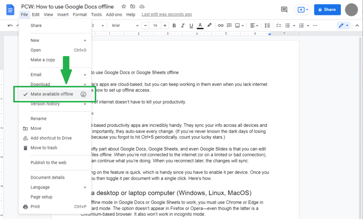 How to use Google Docs or Google Sheets offline