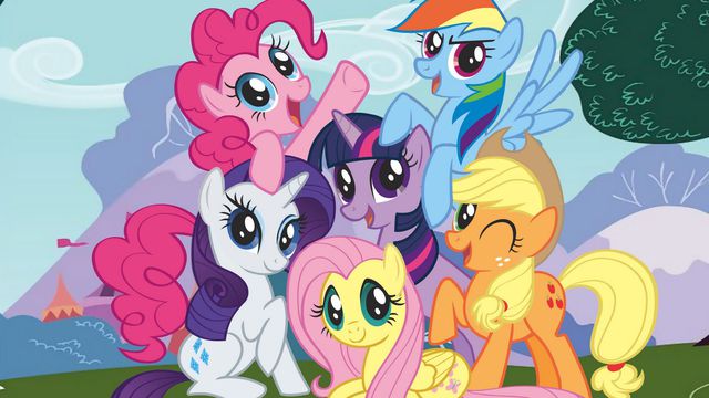 My Little Pony: Friendship is Magic: Key art showing the “mane 6” cast of ponies, including Twilight Sparkle, Fluttershy, Rarity, Rainbow Dash, Applejack, and Pinkie Pie.