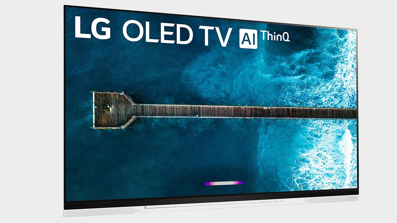 LG OLED65E9PUA 4K TV on a grey background