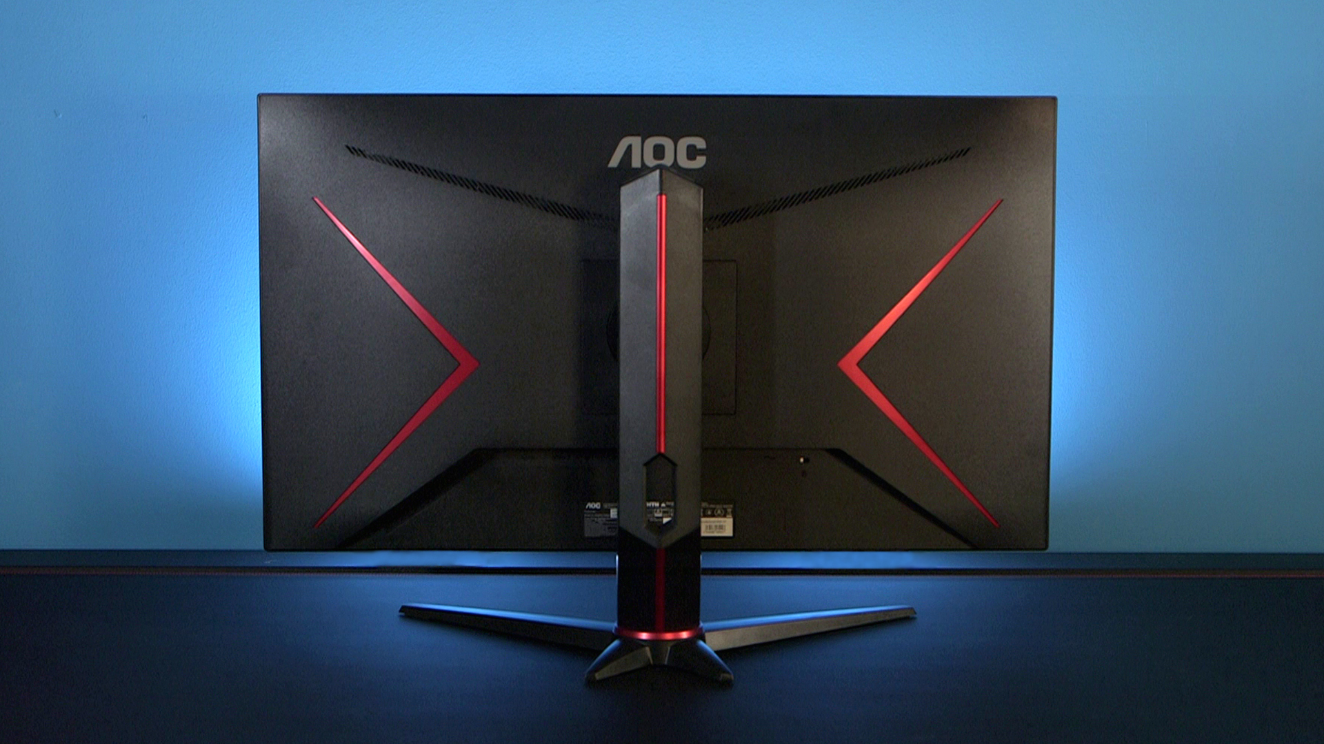 The AOC U28G2XU gaming monitor from the back.