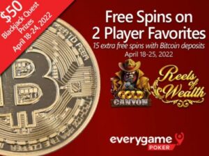 Everygame Poker giving extra casino spin boost to Bitcoin depositors this week