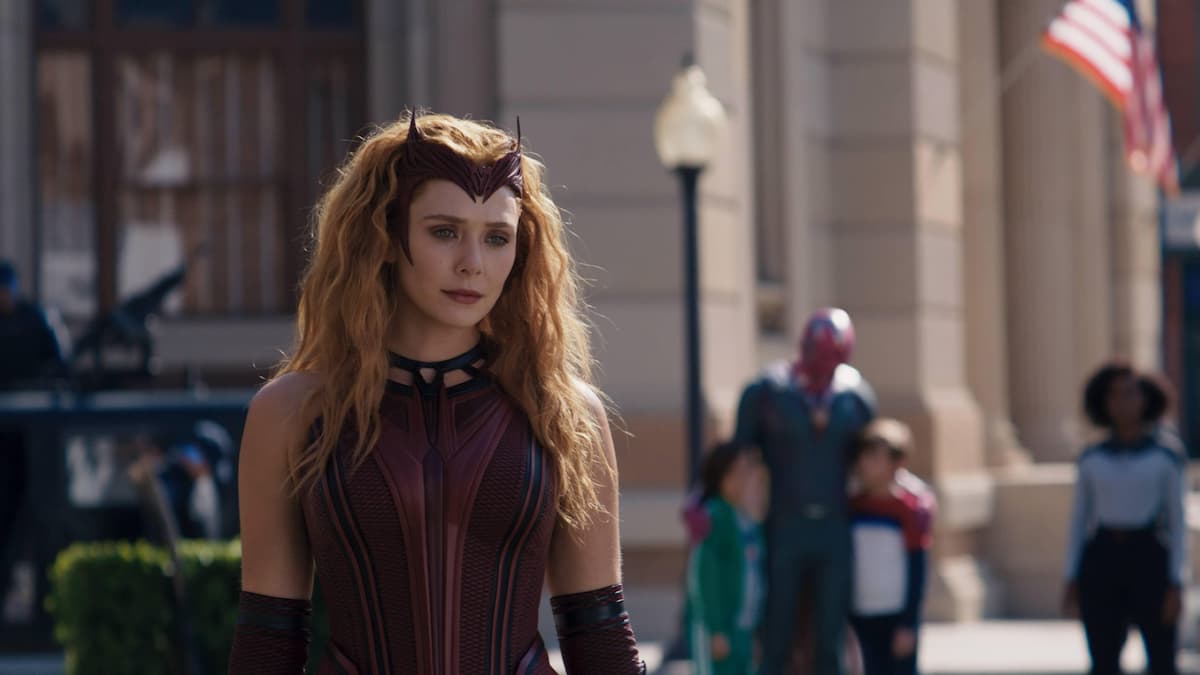scarlet witch with tommy, billy, vision, and monica rambeau in background
