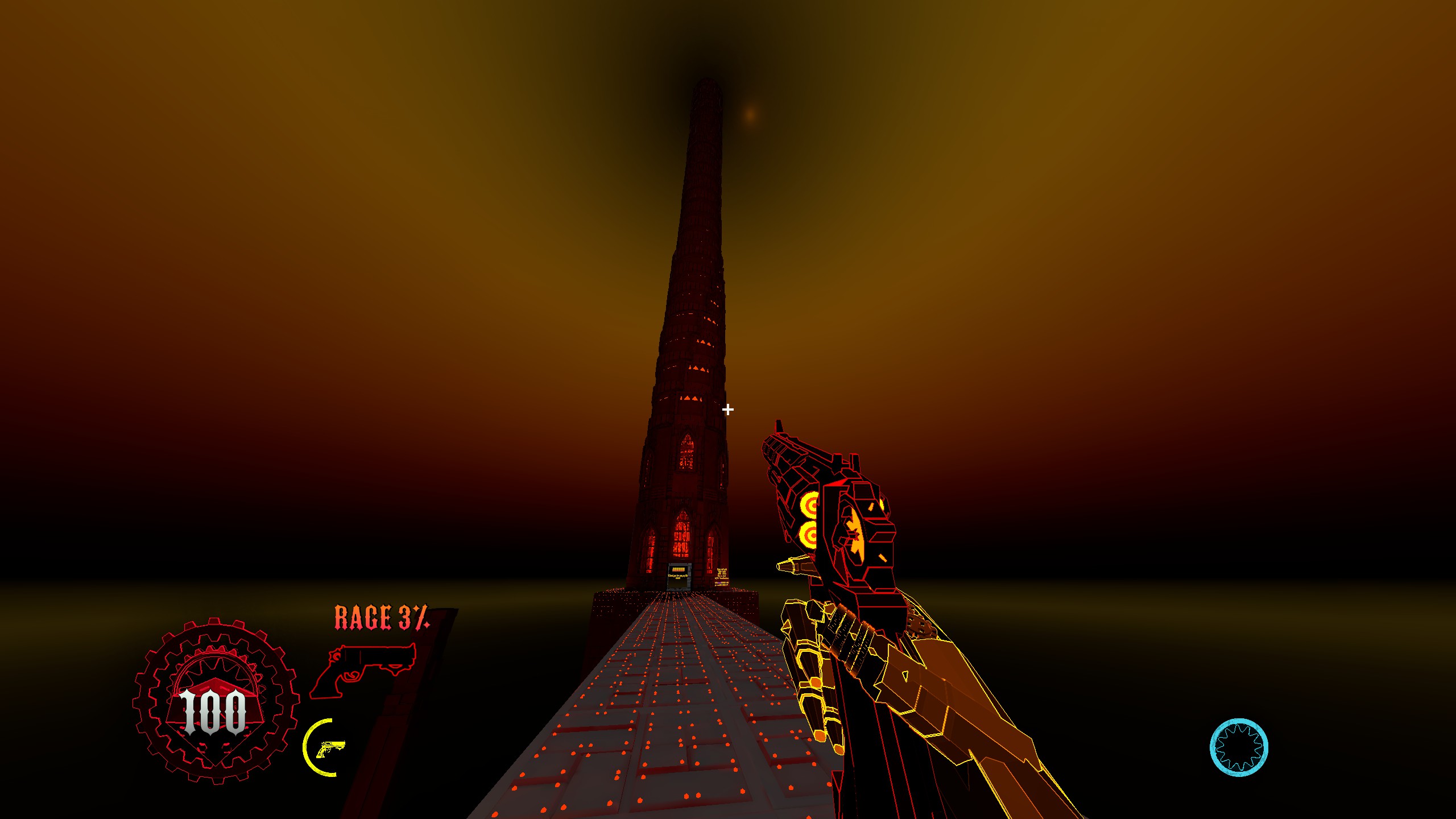 player view of infinitely high tower floating in void