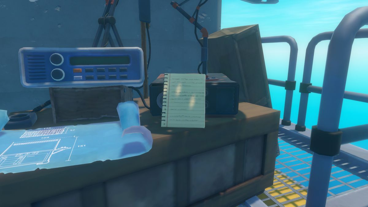 A note on a crate next to a blueprint in Raft