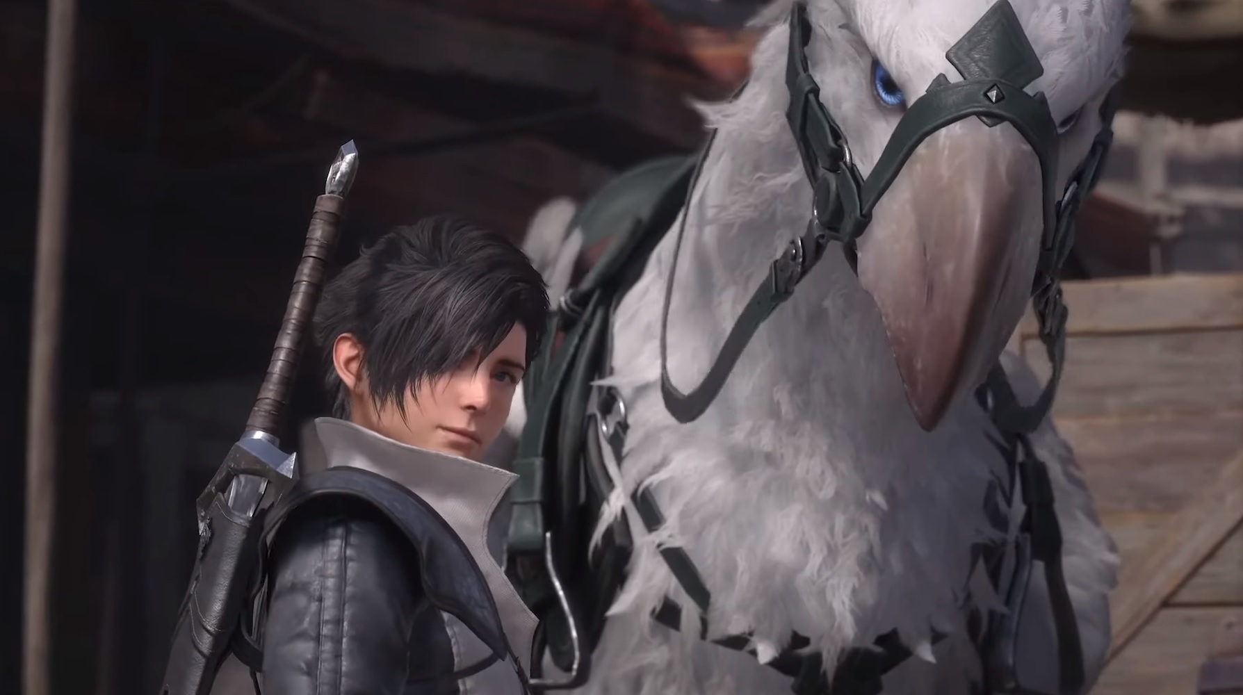 Final Fantasy 16 - An adventurer stands with a white chocobo