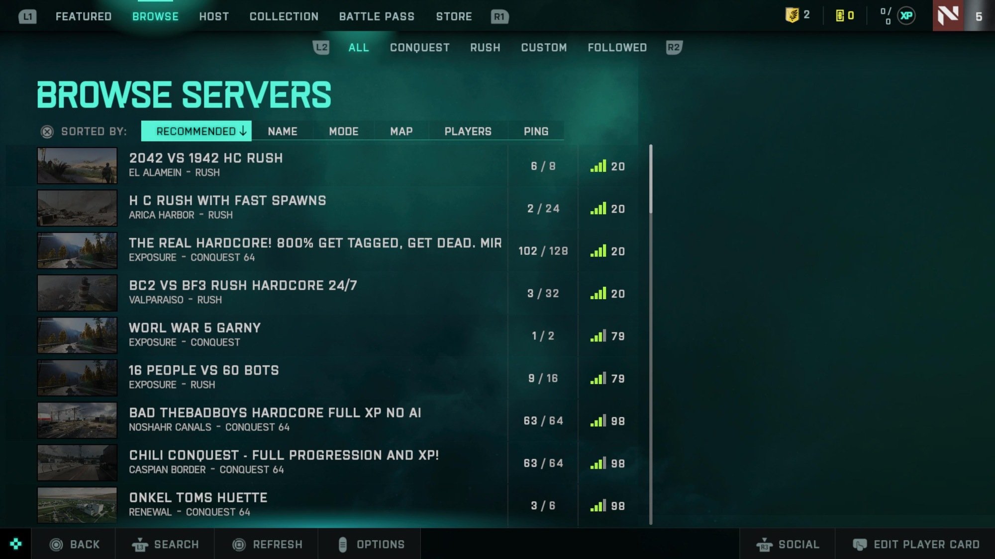 Battlefield Portal server browser screenshot