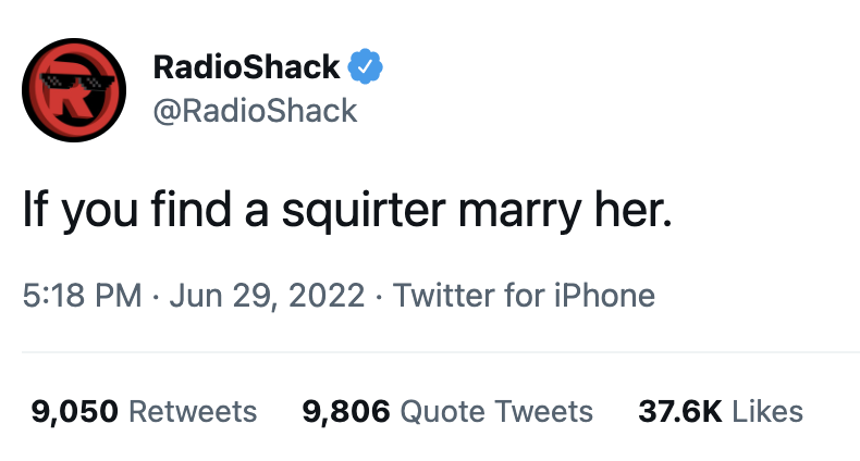 RadioShack "Squirter" Tweet