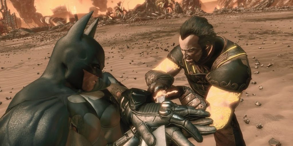 Batman catches Ra's Al Ghul's sword between his hands