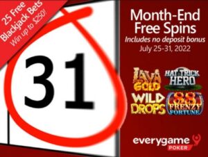 Everygame Poker launches last spin week of July plus blackjack bet deal