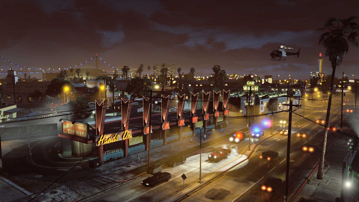 A car wash at night in GTA 5 on PS5 and Xbox Series X