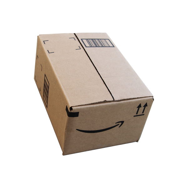An Amazon-branded cardboard box.