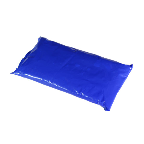 A blue plastic bag filled with gel.