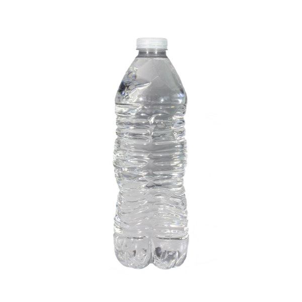 An unbranded plastic water bottle.