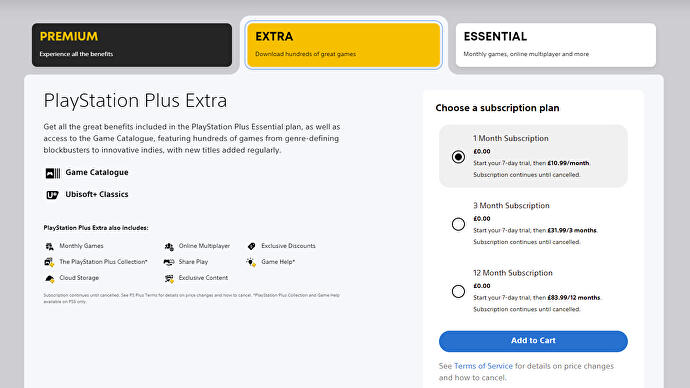 PlayStation Plus Extra now begins with a free trial.