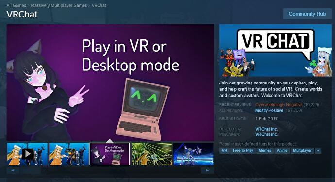 VRChat review bombing on Steam.