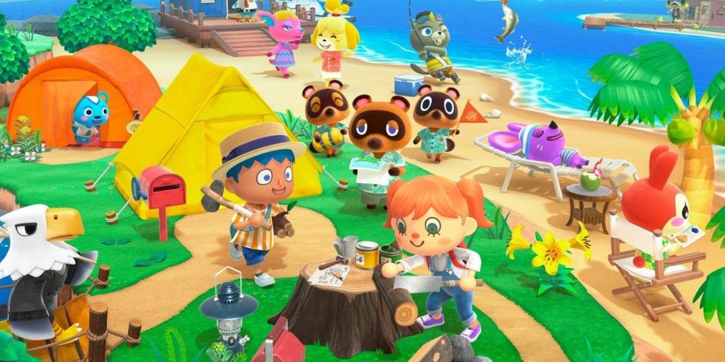 A lively tropical scene in Animal Crossing: New Horizons.