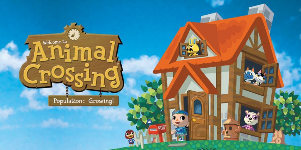 A promotional image for Animal Crossing: Population Growing featuring a group of villagers in a cute house.