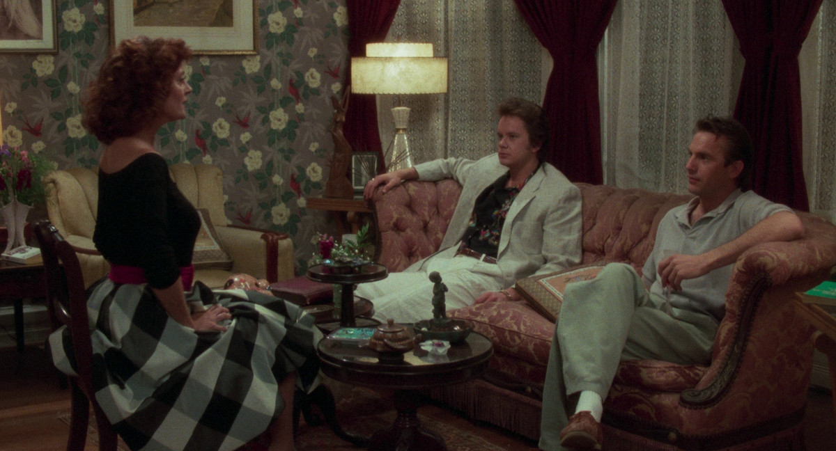 Susan Sarandon sits with Kevin Costner and Tim Robbins in Bull Durham