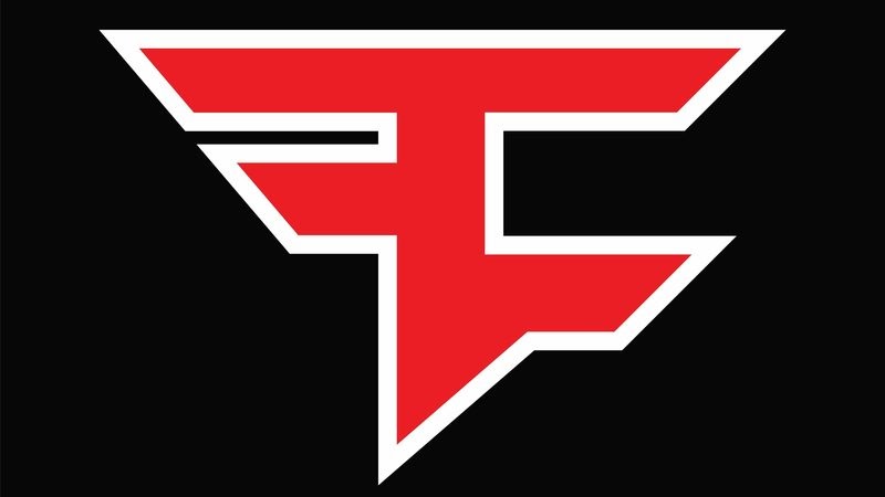 the Faze clan logo, a stylized red F with a white outline, appears against a black background