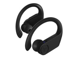 TREBLAB X3 Pro Wireless Bluetooth Earbuds with Earhooks on a white background.