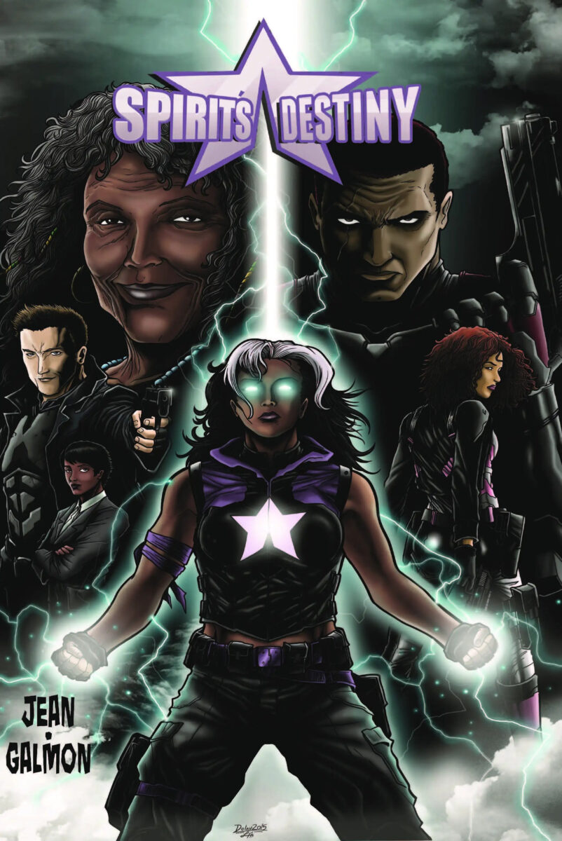 The cover art for Spirit’s Destiny, featuring a group of six people in military or superhero garb.