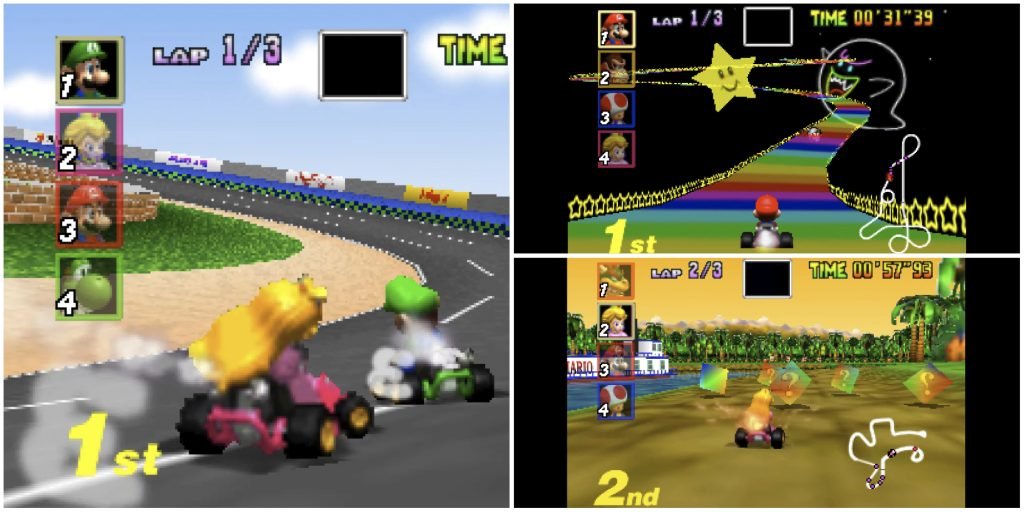 Mario Kart 64 Gameplay Peach Luigi Rainbow Road And Mario