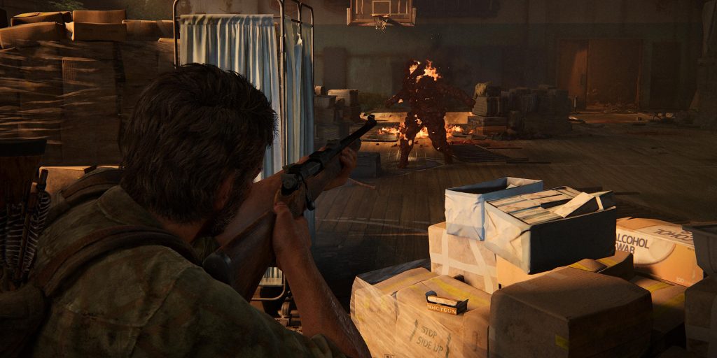The Last of Us Part 1 Joel Shooting Bloater