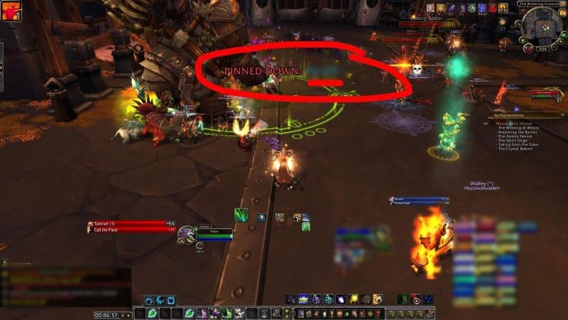 A screenshot from World of Warcraft Classic, showing a raid or dungeon with a red circle and the BigWigs/LittleWigs add-ons.