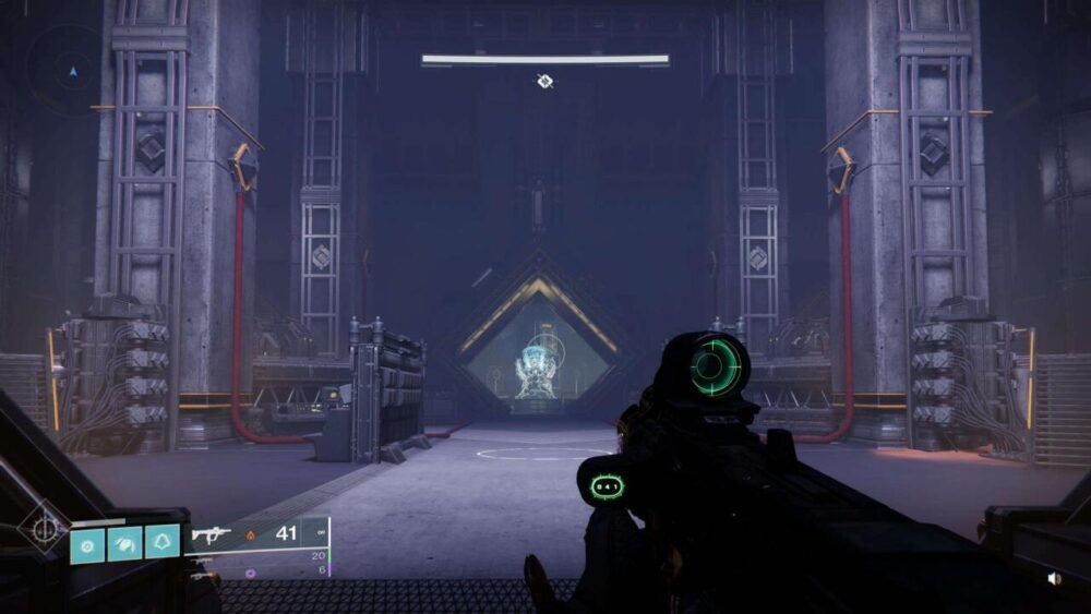 The pillars show the five red cord nodes in the boss fight area.
